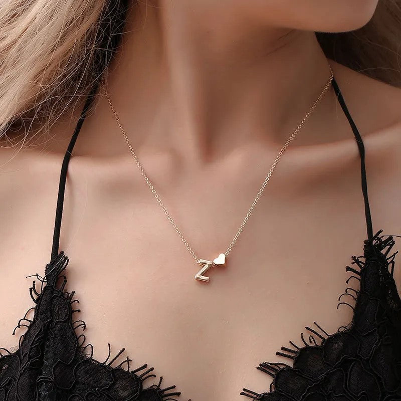Necklace, delicate choker with initial in gold or silver