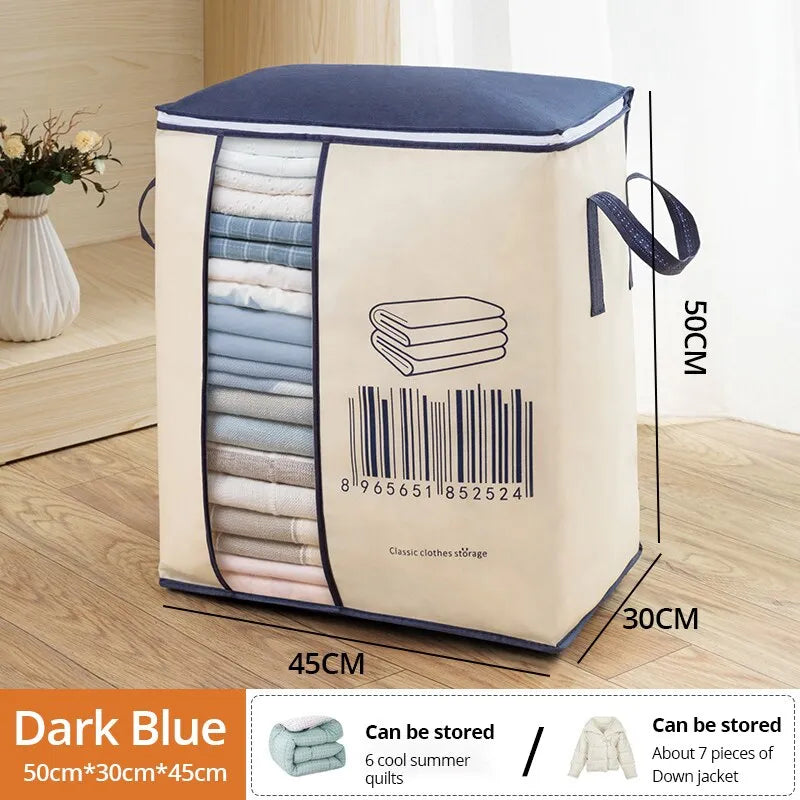 Storage and organization bag for futons, quilts, comforters, household items