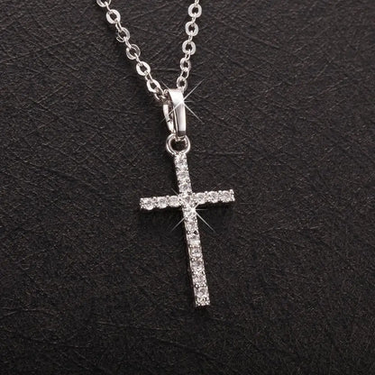 Necklace with gold or silver plated cross pendant, with crystals