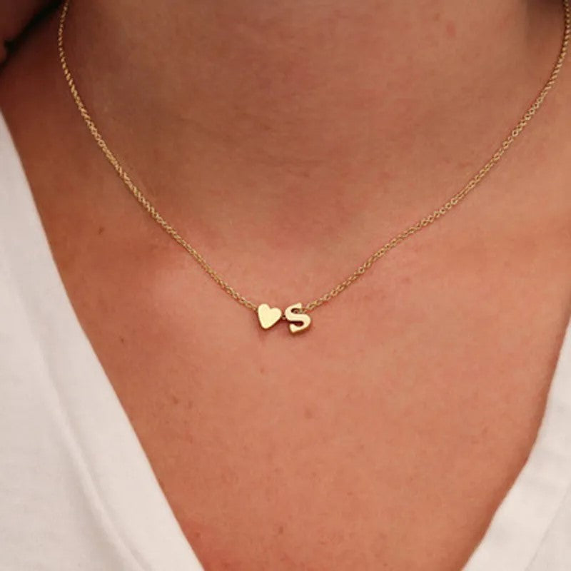 Necklace, delicate choker with initial in gold or silver