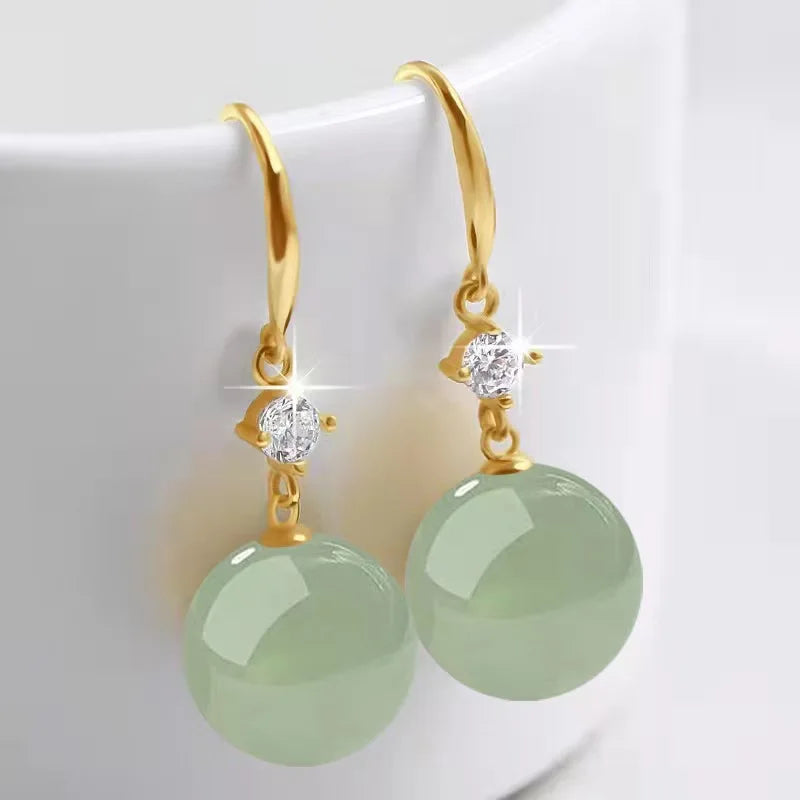 Earrings With Palace Green Jade, White Pearl, in 18k Gold or 925 Sterling Silver