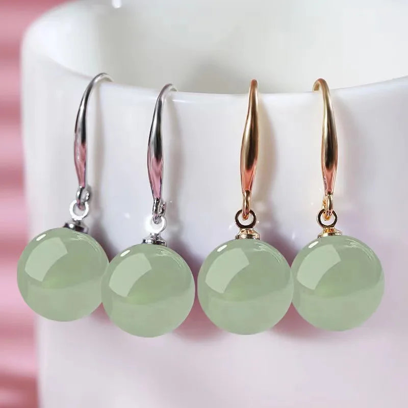 Earrings With Palace Green Jade, White Pearl, in 18k Gold or 925 Sterling Silver