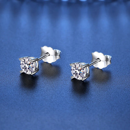 100% Sterling Silver Moissanite 4 and 6 Prong Earrings