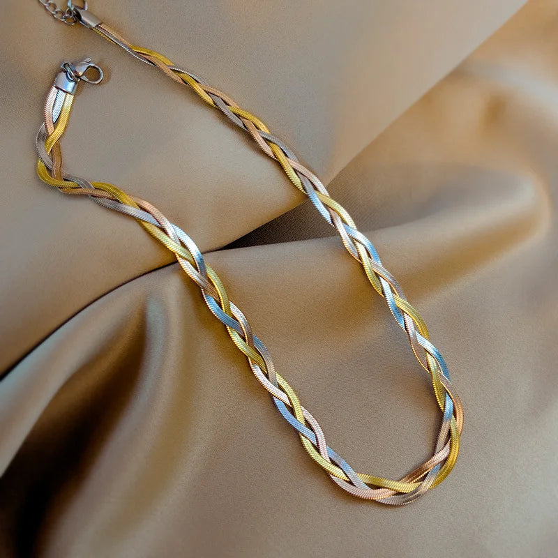 Crossover Snake Chain Necklace and Bracelet in 316L Stainless Steel