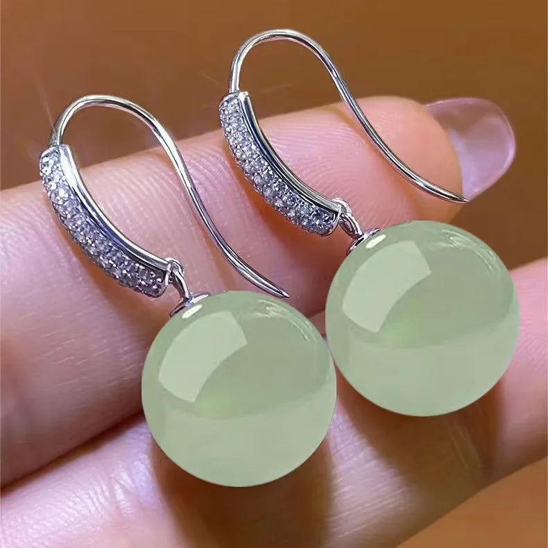 Earrings With Palace Green Jade, White Pearl, in 18k Gold or 925 Sterling Silver