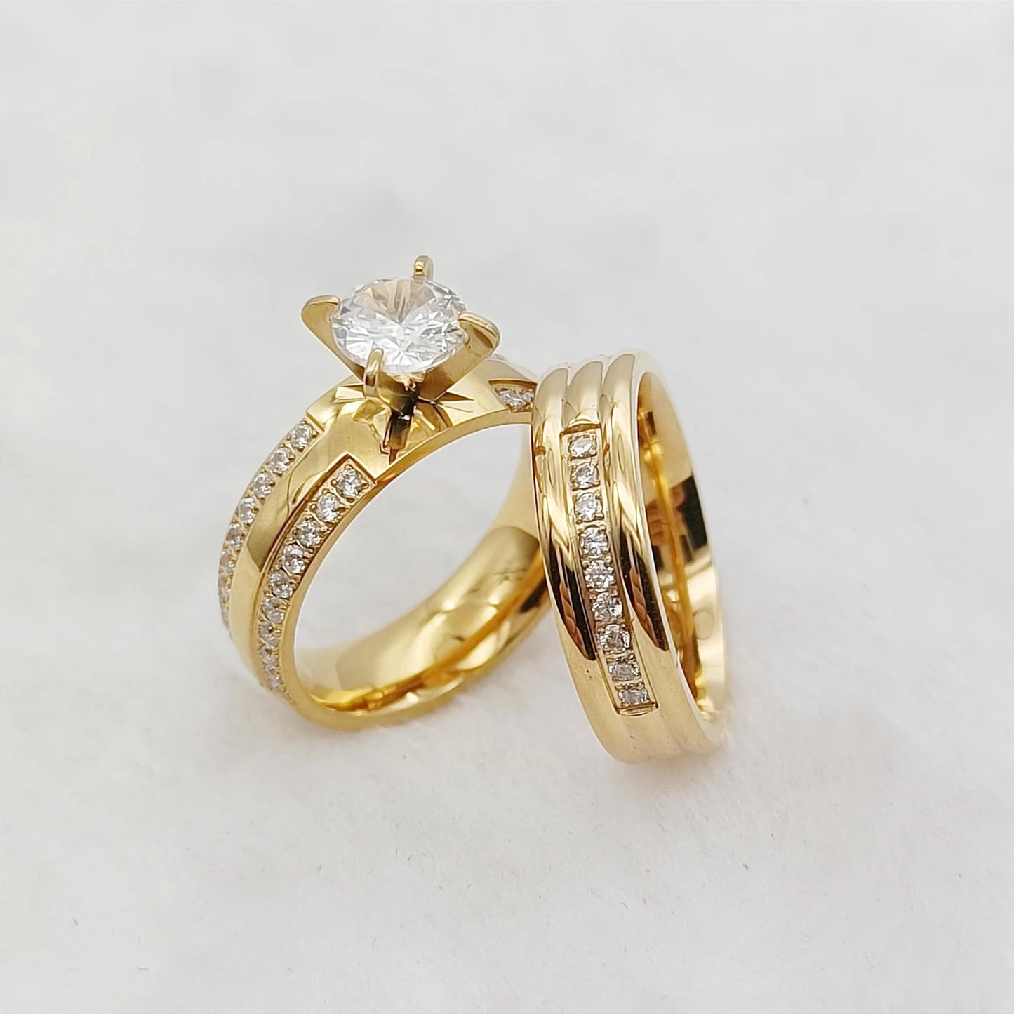 18k Gold Plated and CZ Diamond Ring Set