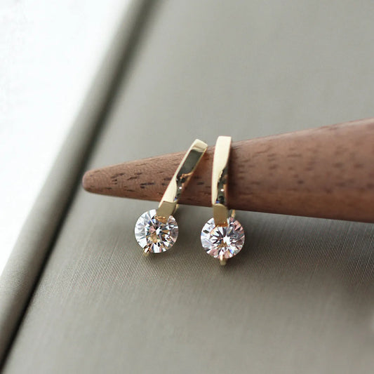 Shiny zircon earrings in 925 silver or gold plated, women's jewelry