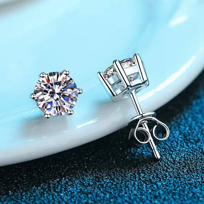 100% Sterling Silver Moissanite 4 and 6 Prong Earrings