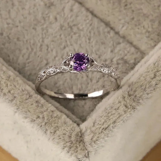 Sterling Silver Ring with Amethyst and Zirconia