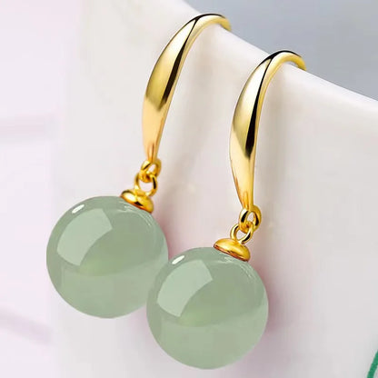 Earrings With Palace Green Jade, White Pearl, in 18k Gold or 925 Sterling Silver