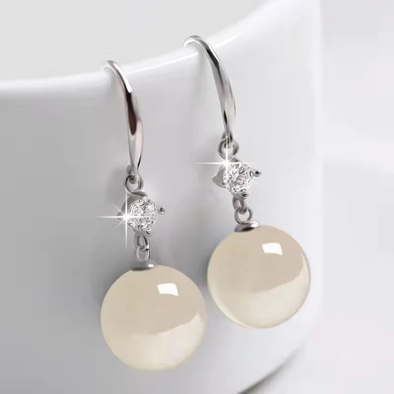 Earrings With Palace Green Jade, White Pearl, in 18k Gold or 925 Sterling Silver