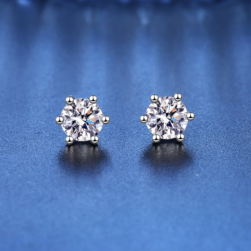 100% Sterling Silver Moissanite 4 and 6 Prong Earrings