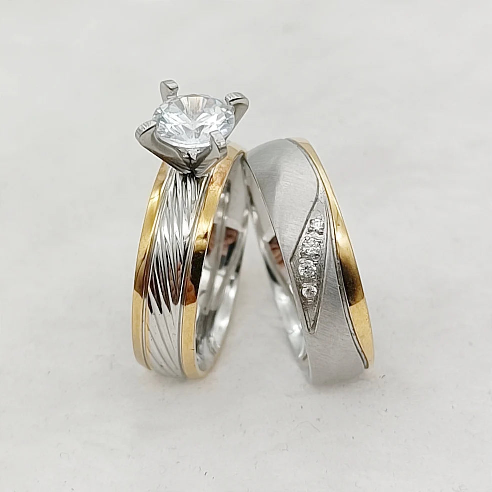 18k Gold Plated and CZ Diamond Ring Set