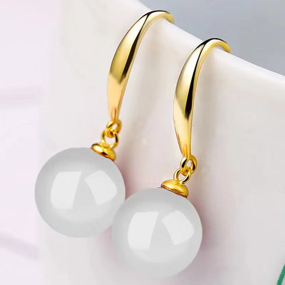 Earrings With Palace Green Jade, White Pearl, in 18k Gold or 925 Sterling Silver