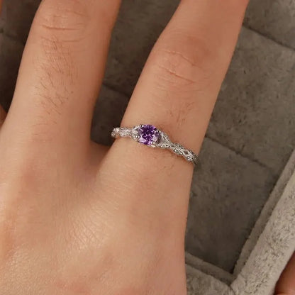 Sterling Silver Ring with Amethyst and Zirconia