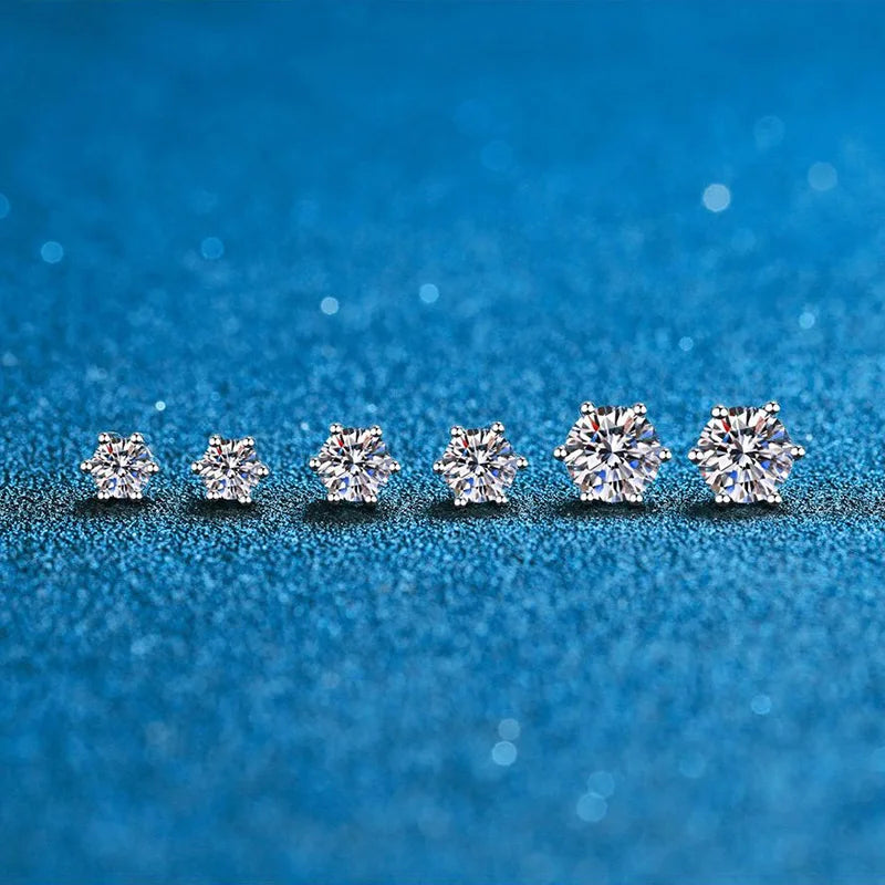 100% Sterling Silver Moissanite 4 and 6 Prong Earrings