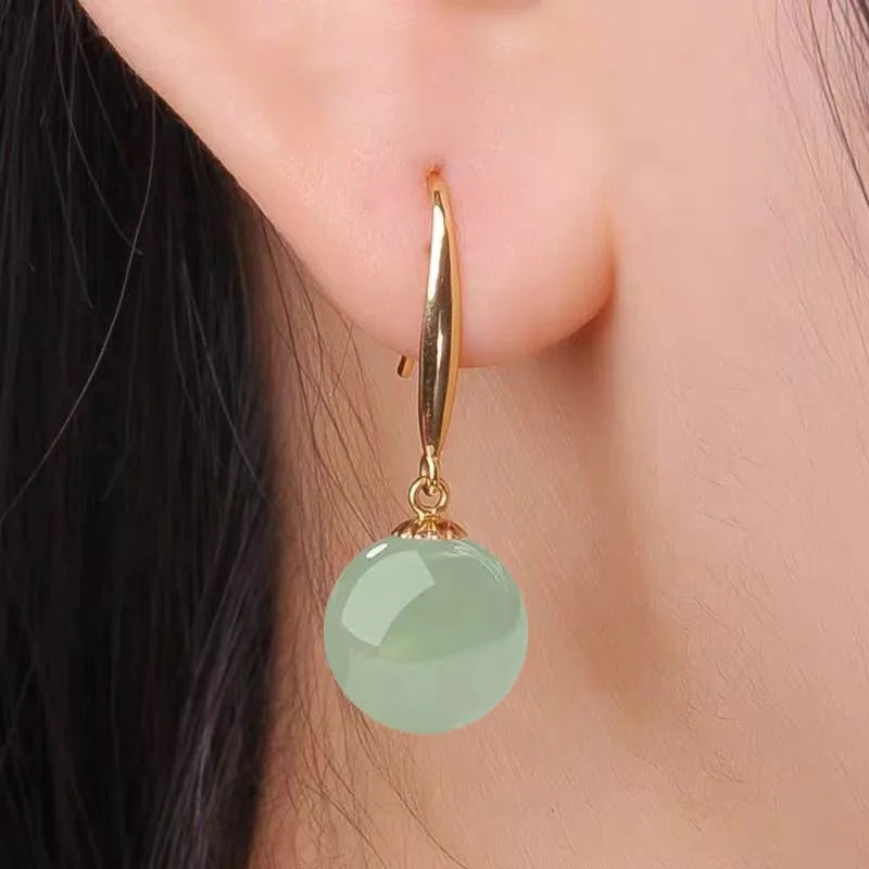 Earrings With Palace Green Jade, White Pearl, in 18k Gold or 925 Sterling Silver