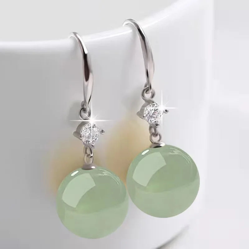 Earrings With Palace Green Jade, White Pearl, in 18k Gold or 925 Sterling Silver